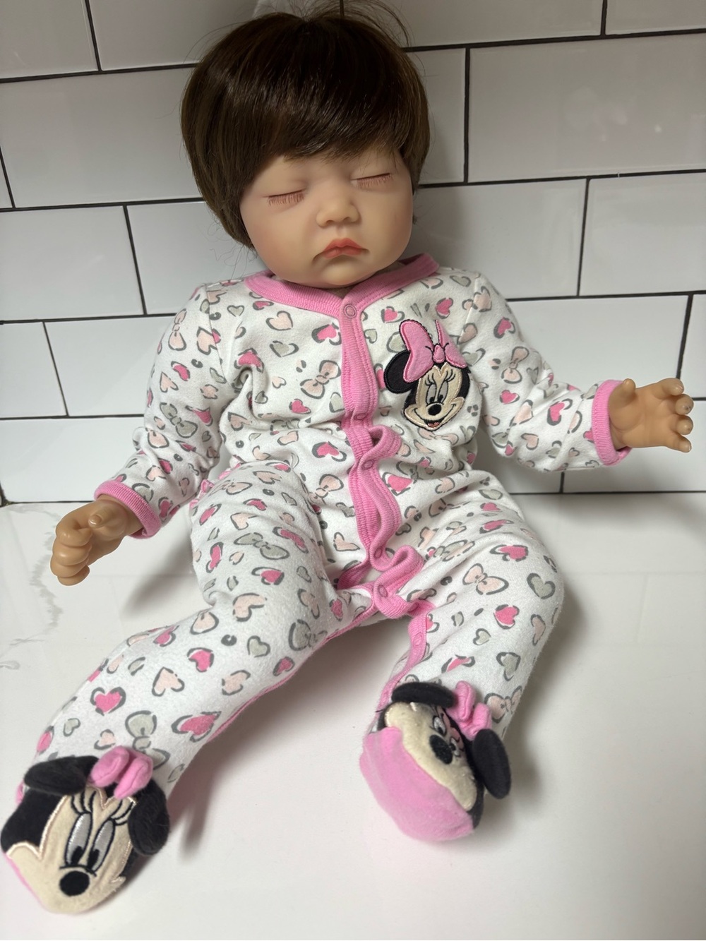 Reborn Baby Doll Brown Hair Sleeping Eyes Realistic 22 Inch